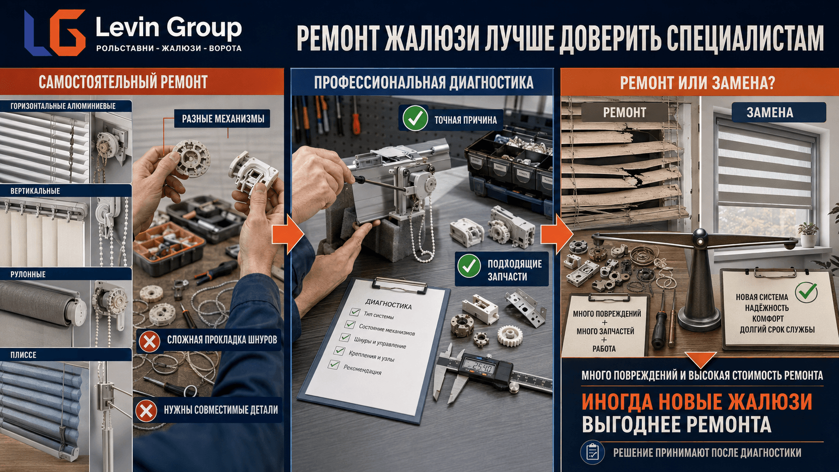 Ошибки ремонта жалюзи своими словами