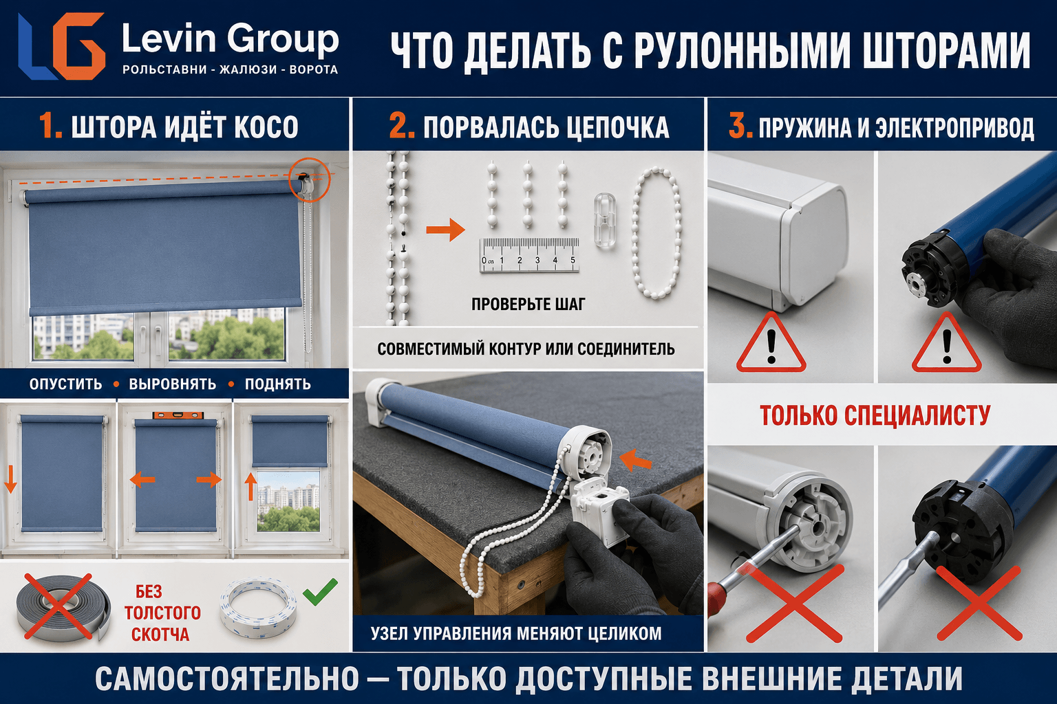 Ремонт мелких поломок в рулонных шторах