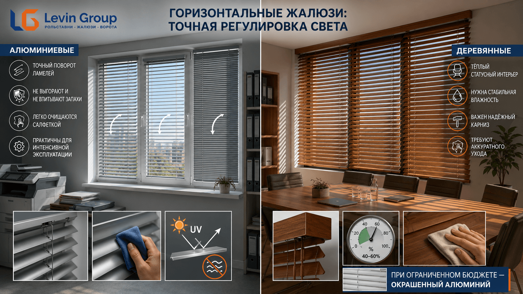 Горизонтальные жалюзи для офиса с точной регулировкой света