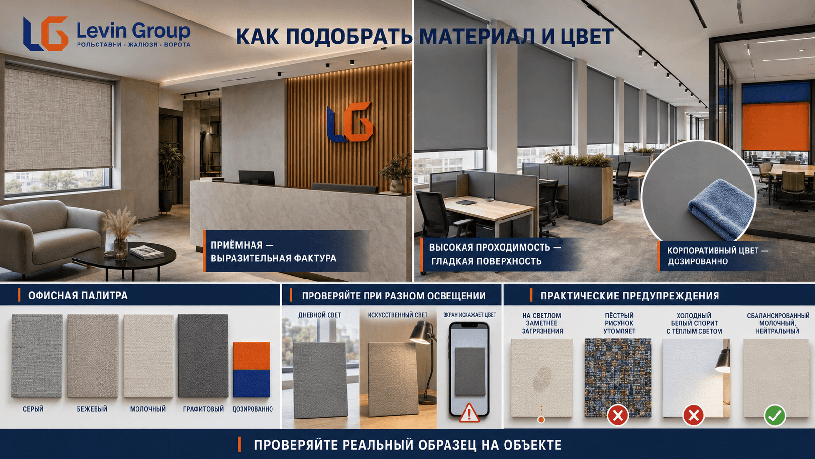 Как подобрать материал и цвет жалюзи в офис